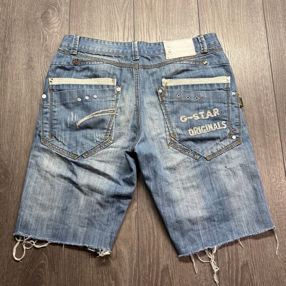 Vintage G-Star Raw 33/01 Denim Shorts Mens 36 Blue Distressed Y2K Frayed Hem